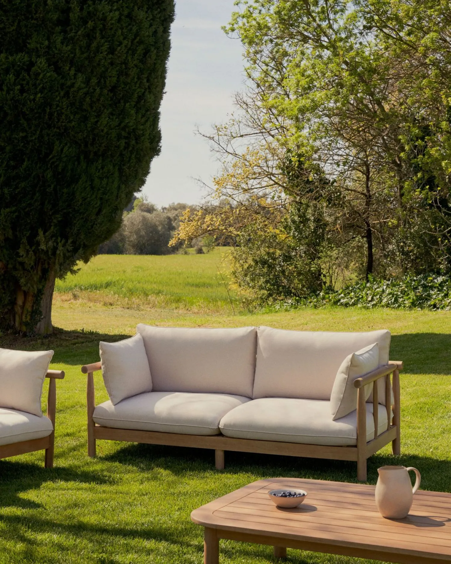 Tuinbanken|Zitbanken-Kave Home Sacova Outdoor 2-Zitsbank Naturel, Beige