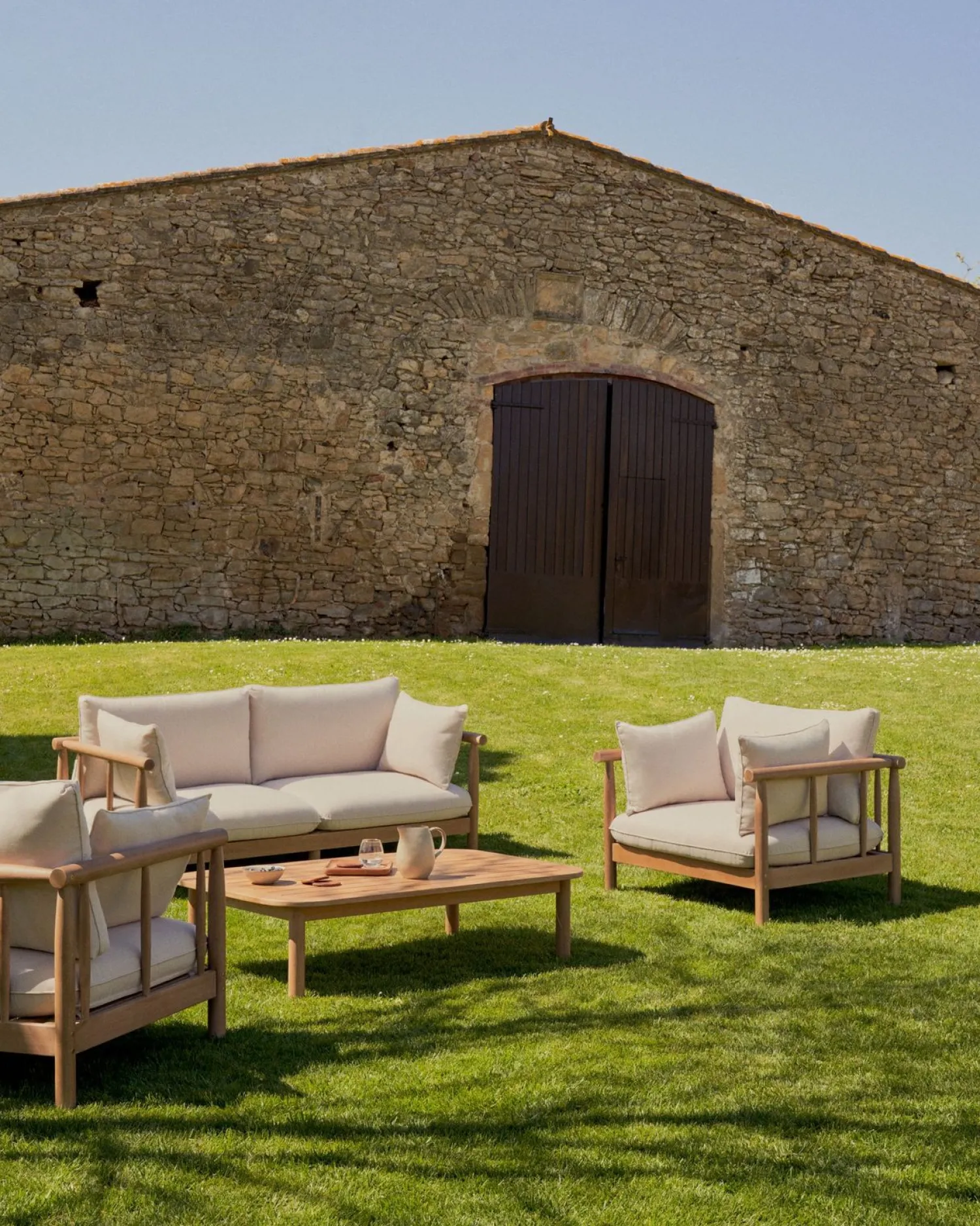 Tuinbanken|Zitbanken-Kave Home Sacova Outdoor 2-Zitsbank Naturel, Beige