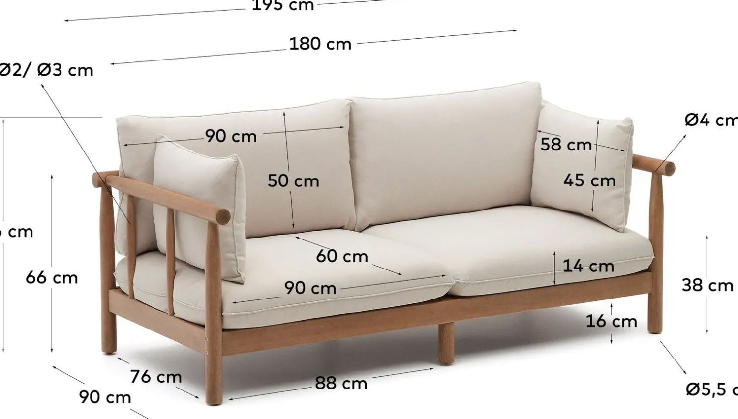 Tuinbanken|Zitbanken-Kave Home Sacova Outdoor 2-Zitsbank Naturel, Beige