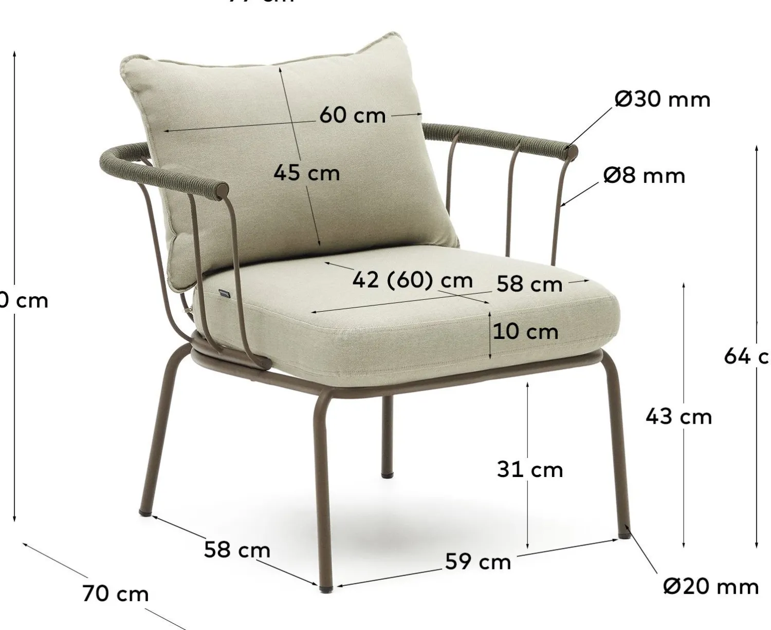 Tuinstoelen-Kave Home Salguer Outdoor Fauteuil Groen, Naturel
