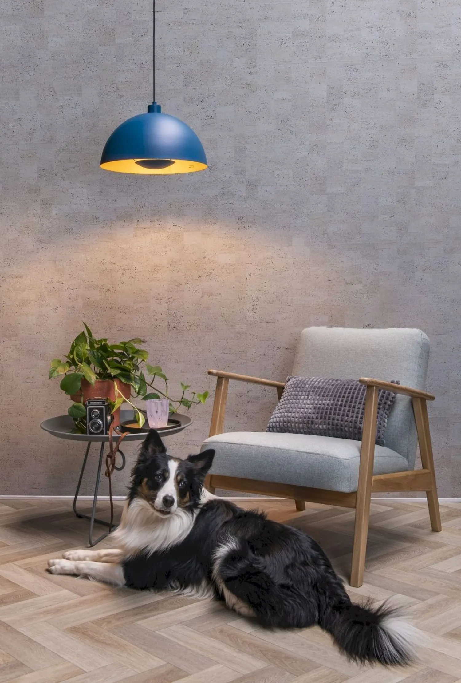 Hanglampen|Hanglampen-Lucide Siemon Hanglamp Blauw, Goud
