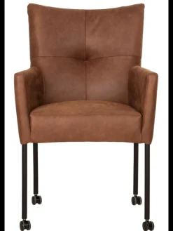 Eetkamerstoelen Met Wieltjes|Eetkamerstoelen Met Armleuning-Eijerkamp Collectie Silke Armstoel Cognac