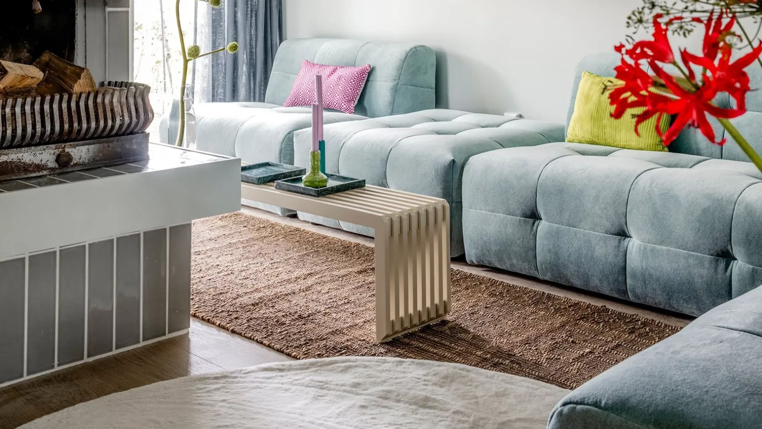 Zitbanken-HKLIVING Slatted L Bank Sand