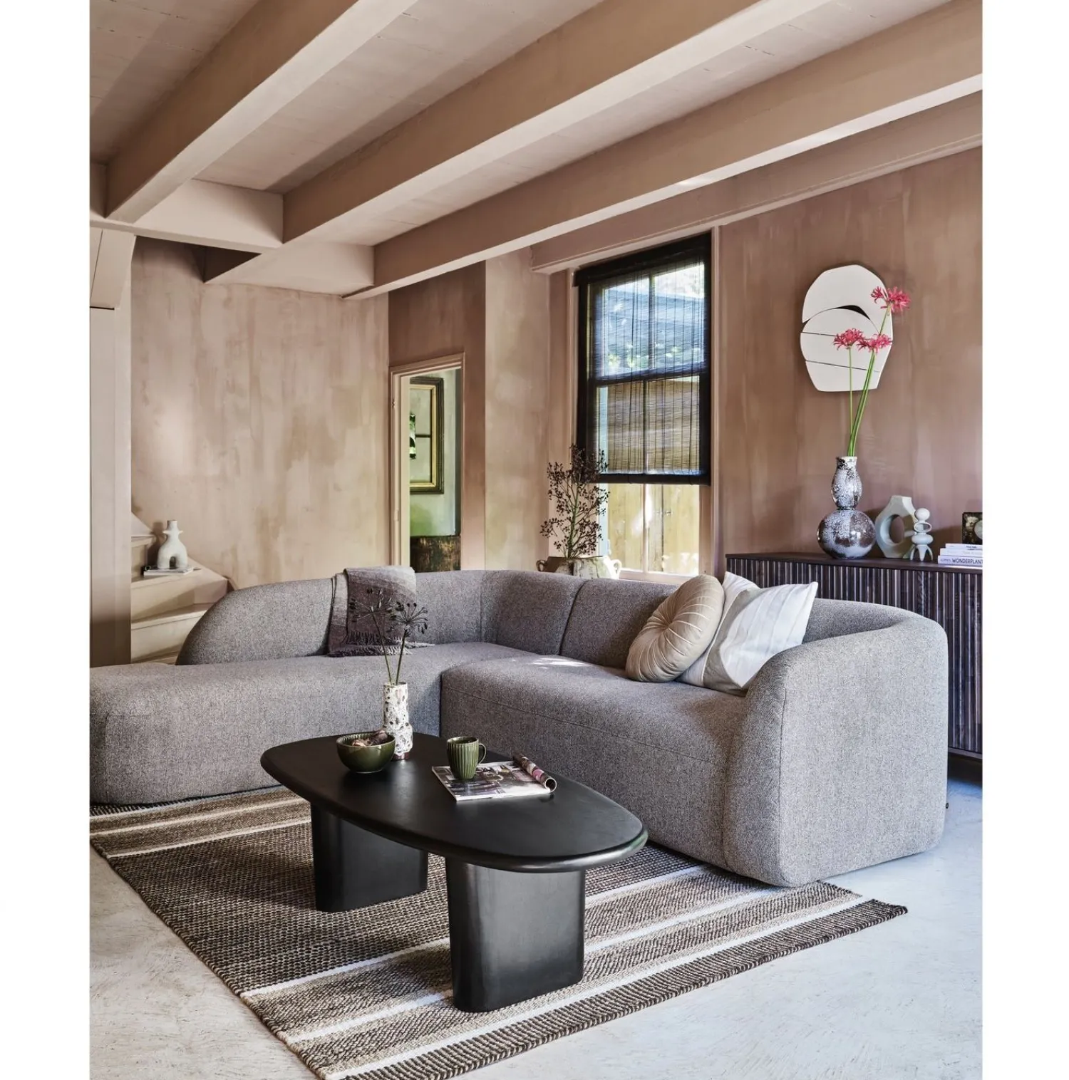 Hoekbanken-WOOOD Sloping Hoekbank Light Brown Melange