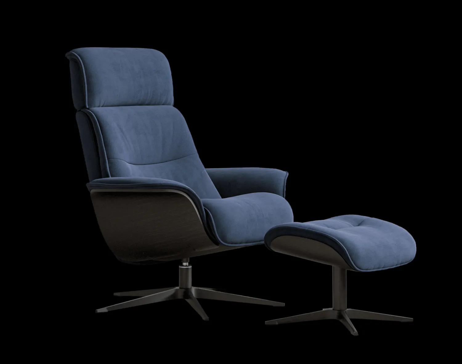 Leren Fauteuils|Draaifauteuils-Stressless Spider Fauteuil + Hocker Black