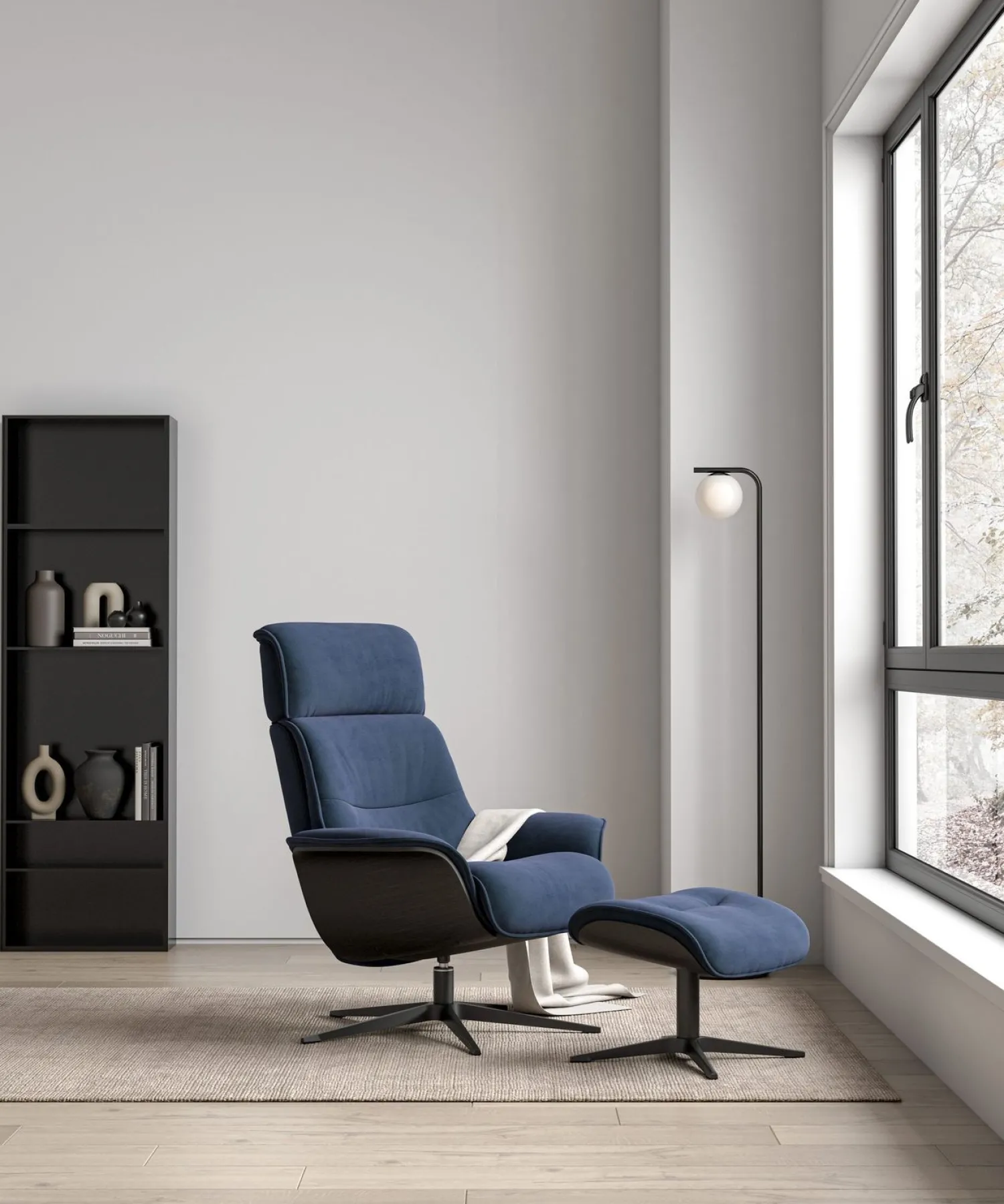 Leren Fauteuils|Draaifauteuils-Stressless Spider Fauteuil + Hocker Black