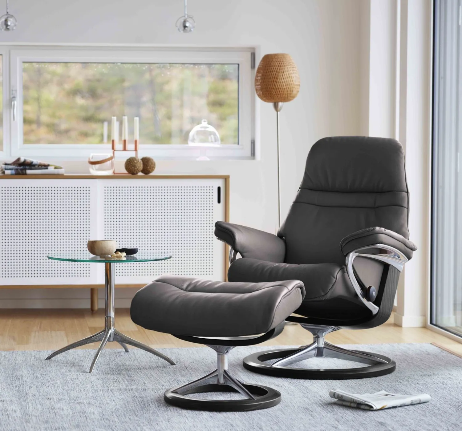 Leren Fauteuils|Relaxfauteuils-Stressless Sunrise Relaxfauteuil Zwart