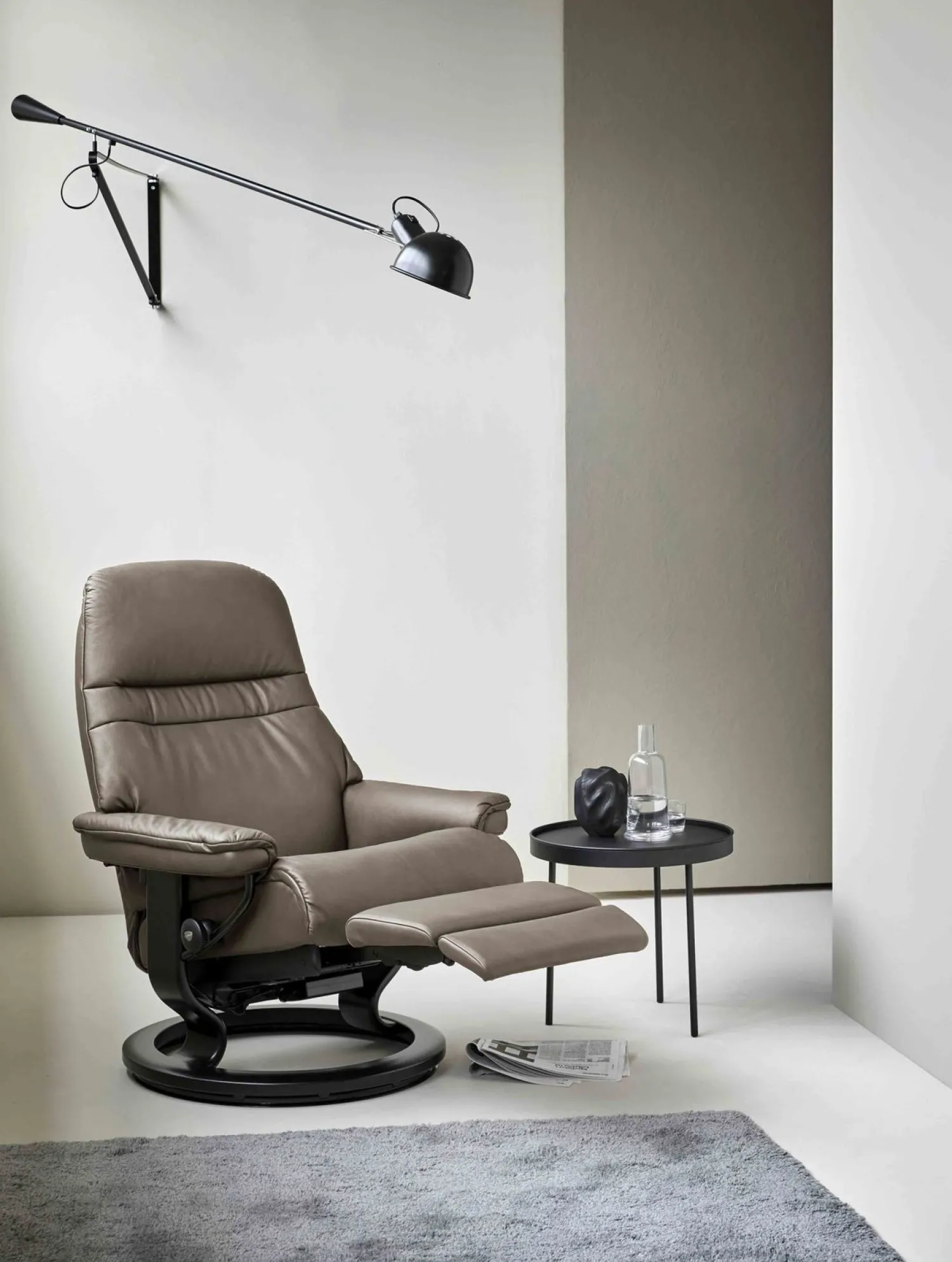 Leren Fauteuils|Design Fauteuils-Stressless Sunrise Relaxfauteuil Grijs