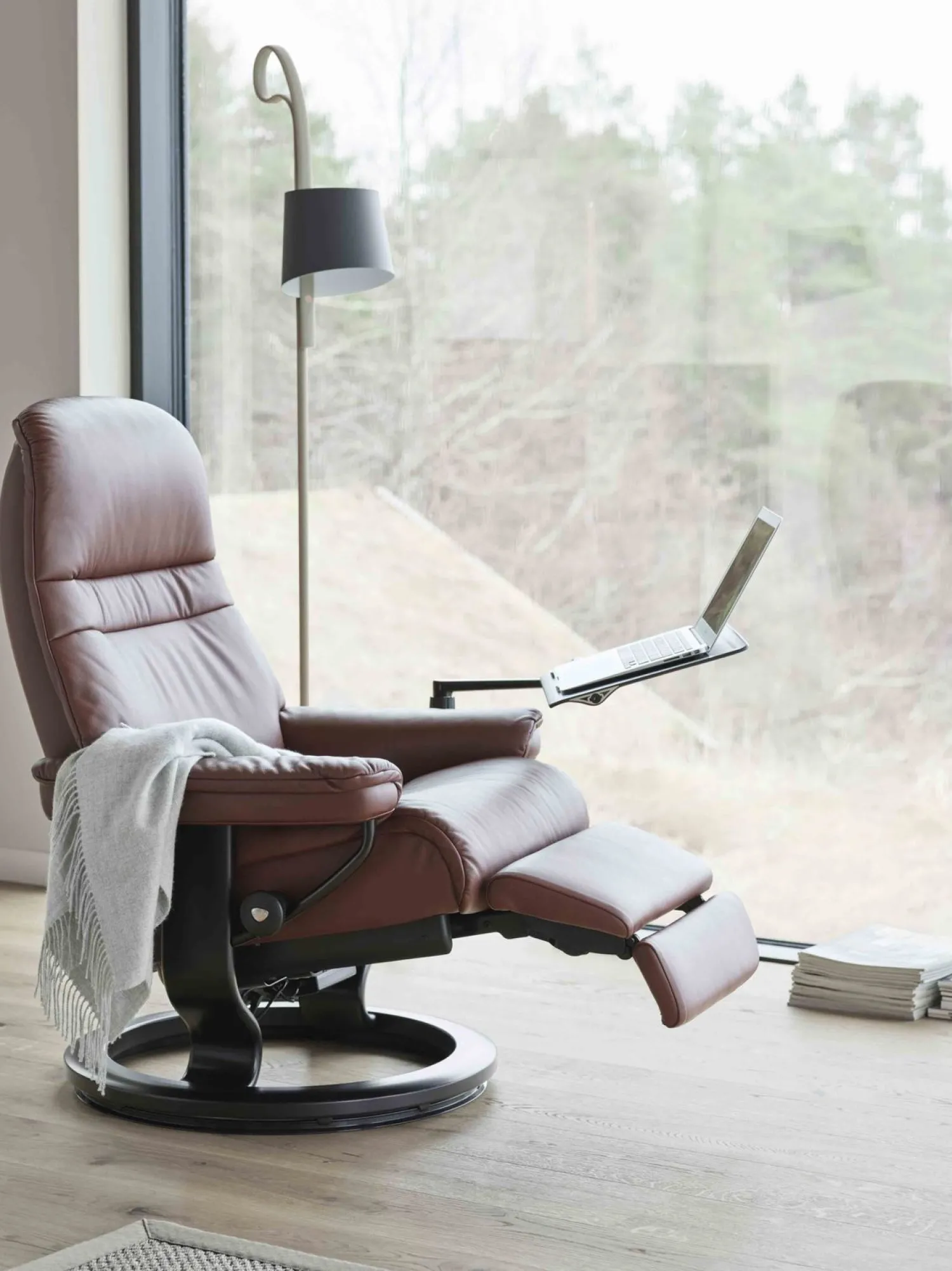 Leren Fauteuils|Design Fauteuils-Stressless Sunrise Relaxfauteuil Grijs