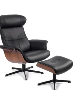 Leren Fauteuils|Draaifauteuils-Eijerkamp Collectie Time Out Hoog Relaxfauteuil + Hocker Black