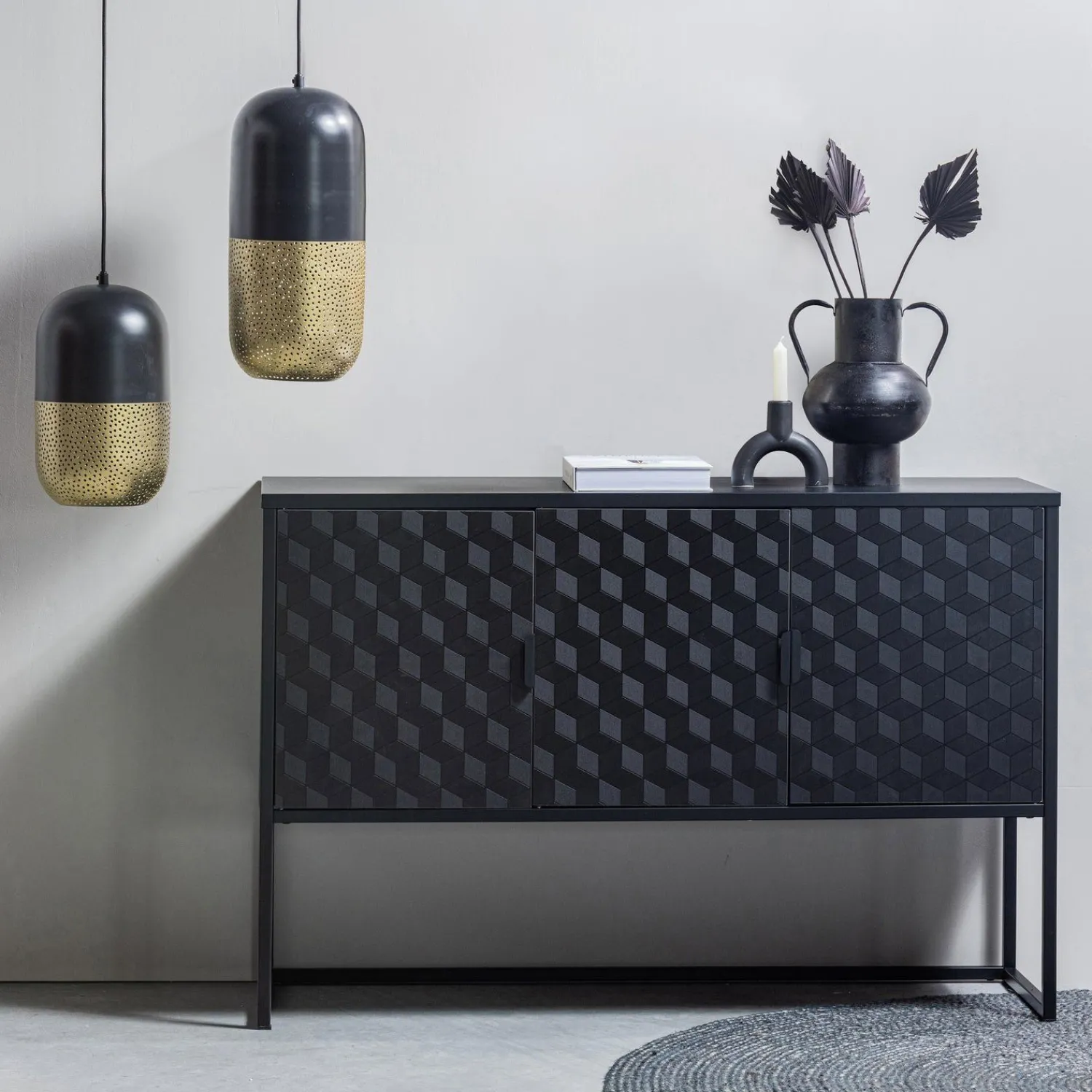 Glazen Hanglampen|Glazen Hanglampen-WOOOD Tirsa Hanglamp Black, Brass