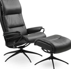 Leren Fauteuils|Draaifauteuils-Stressless Tokyo High Relaxfauteuil + Hocker Black