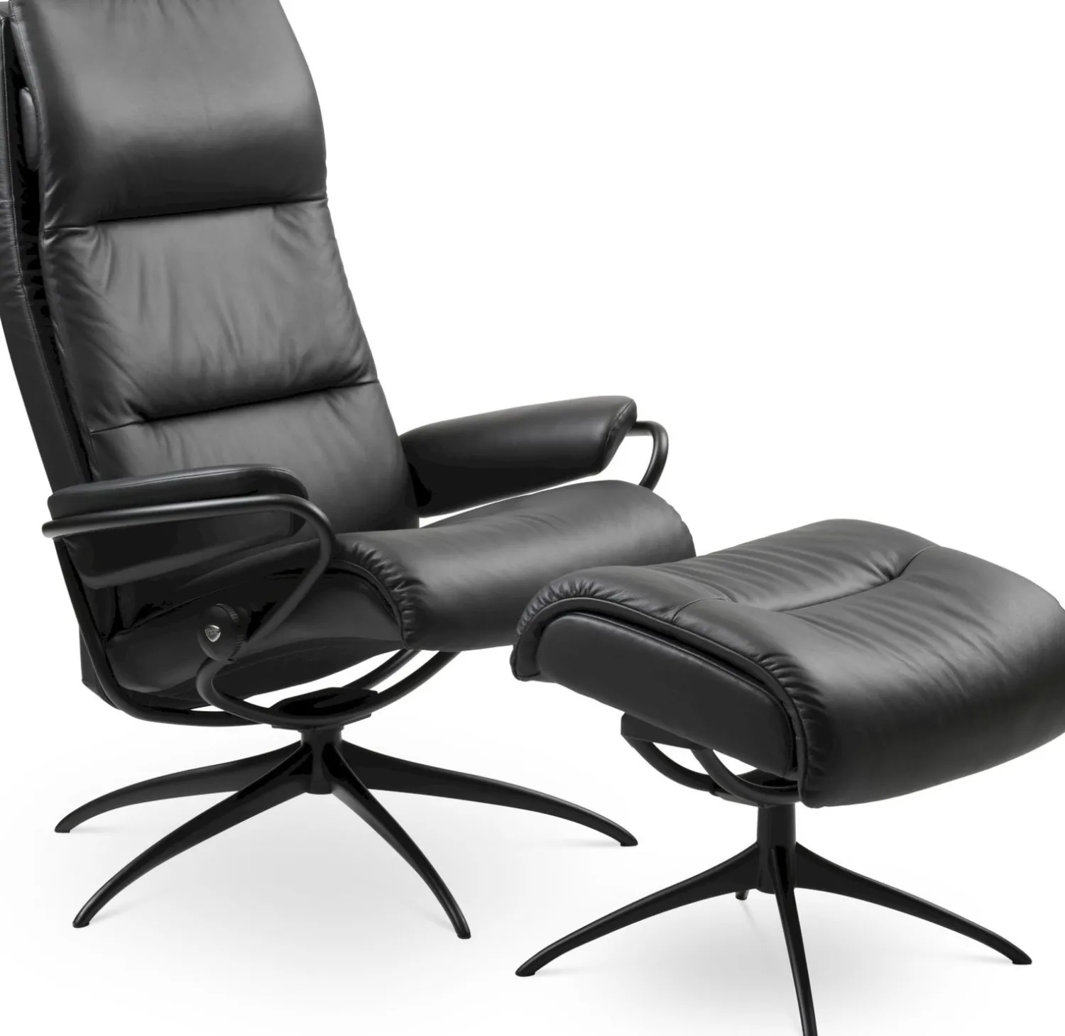Leren Fauteuils|Draaifauteuils-Stressless Tokyo High Relaxfauteuil + Hocker Black