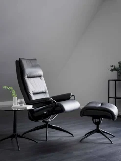 Leren Fauteuils|Draaifauteuils-Stressless Tokyo High Relaxfauteuil + Hocker Black