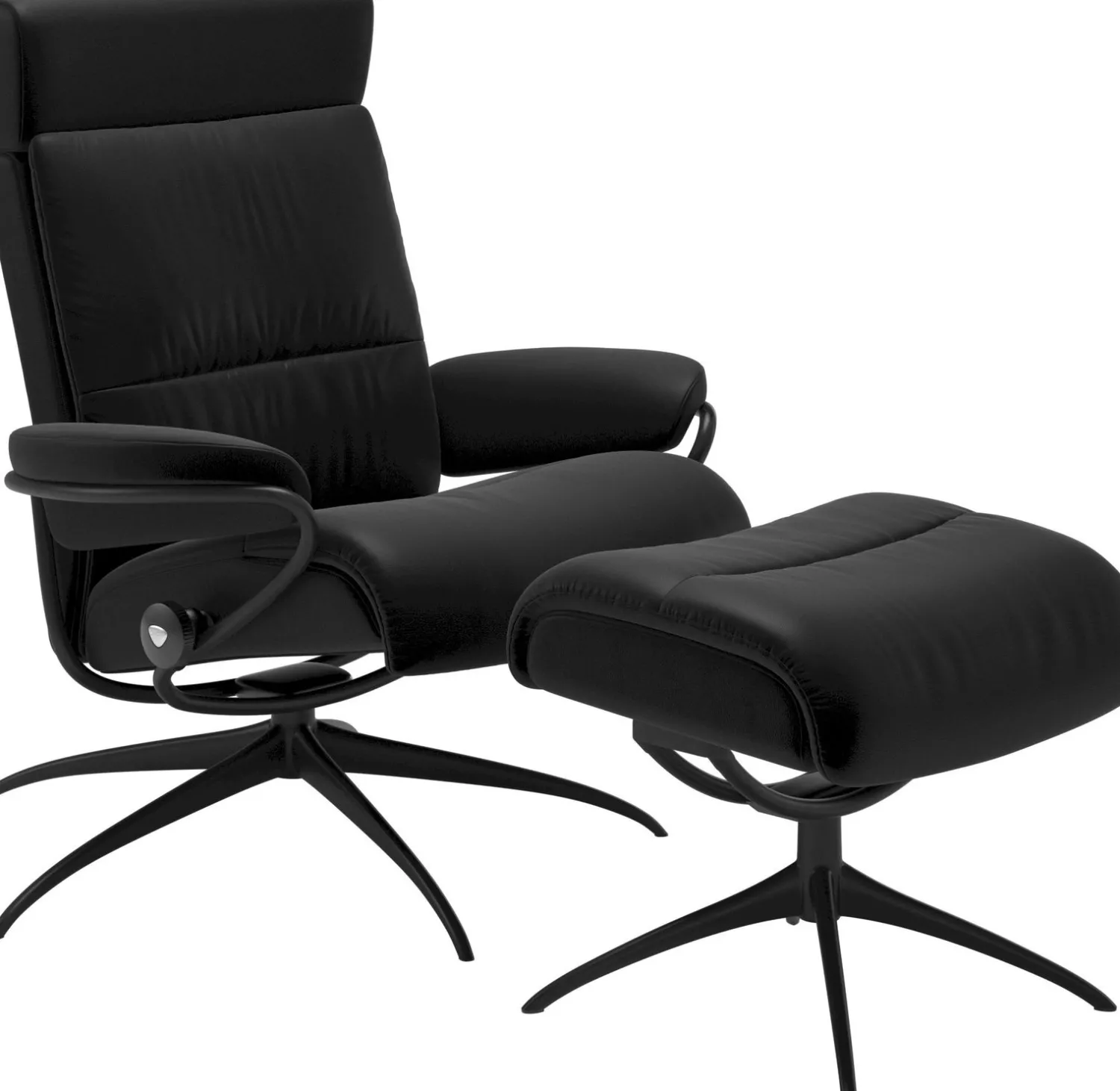 Leren Fauteuils|Draaifauteuils-Stressless Tokyo Low Relaxfauteuil + Hocker Black