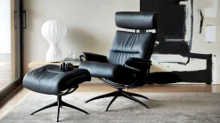 Leren Fauteuils|Draaifauteuils-Stressless Tokyo Low Relaxfauteuil + Hocker Black