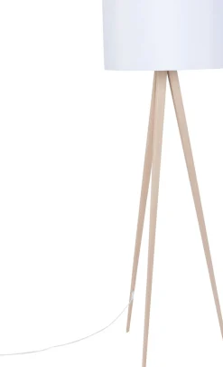 Houten Vloerlampen|Vloerlampen-Zuiver Tripod Wood Vloerlamp White