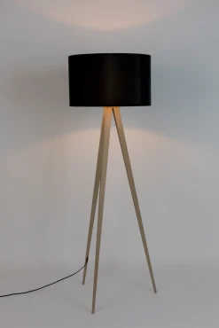Houten Vloerlampen|Vloerlampen-Zuiver Tripod Wood Vloerlamp Black