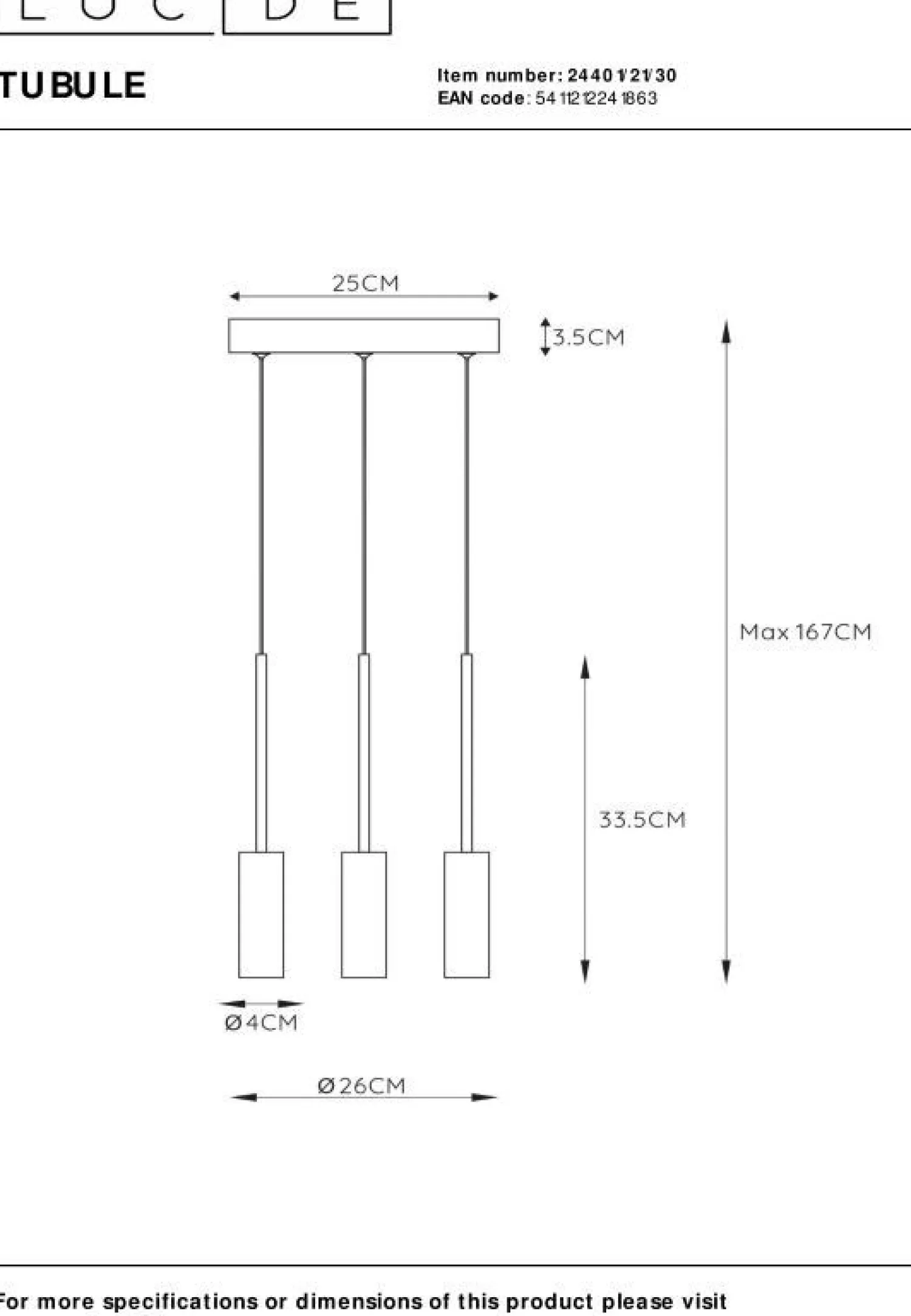 Moderne Hanglampen|Moderne Hanglampen-Lucide Tubule Hanglamp Zwart
