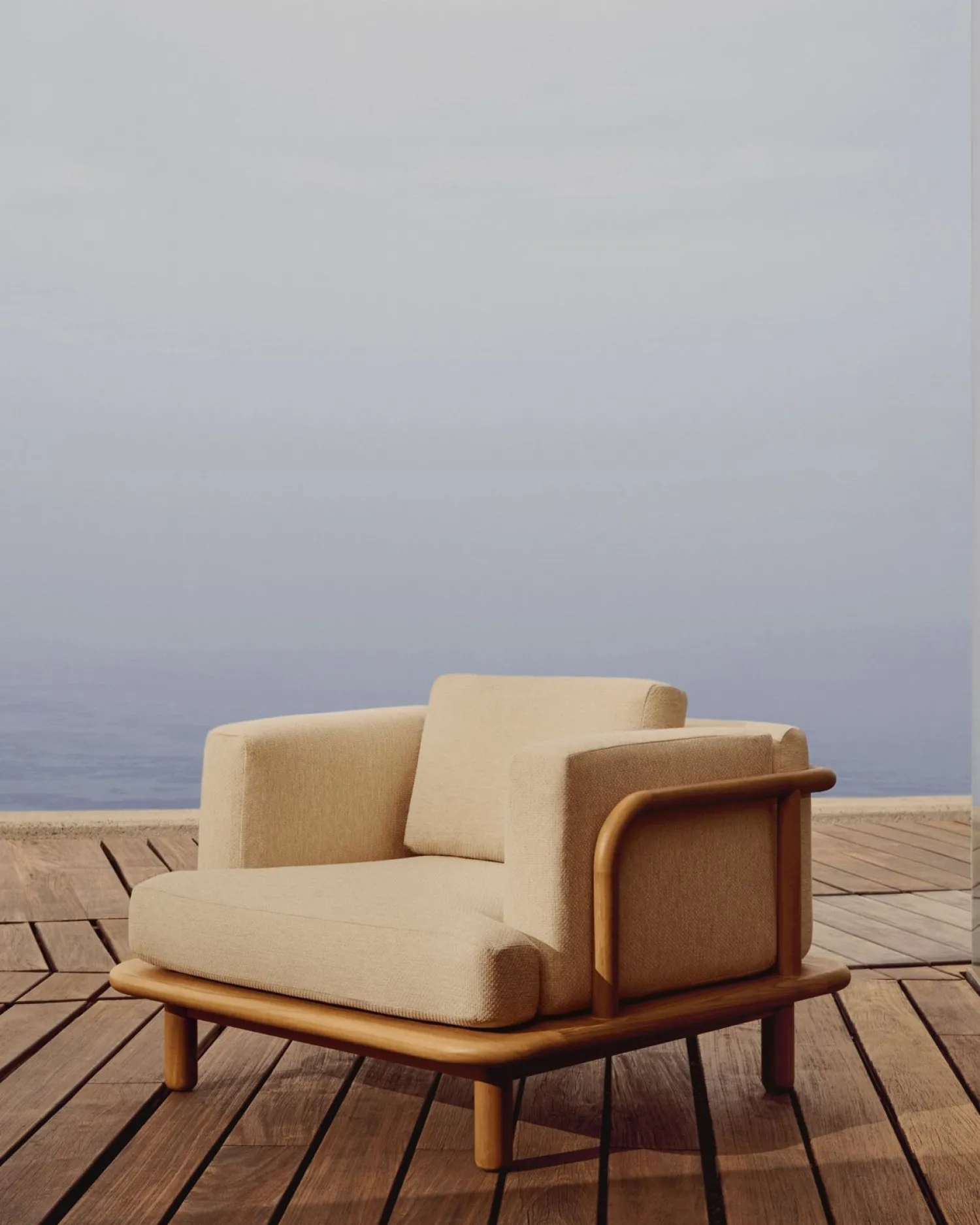 Tuinstoelen-Kave Home Turqueta Outdoor Fauteuil Bruin, Beige