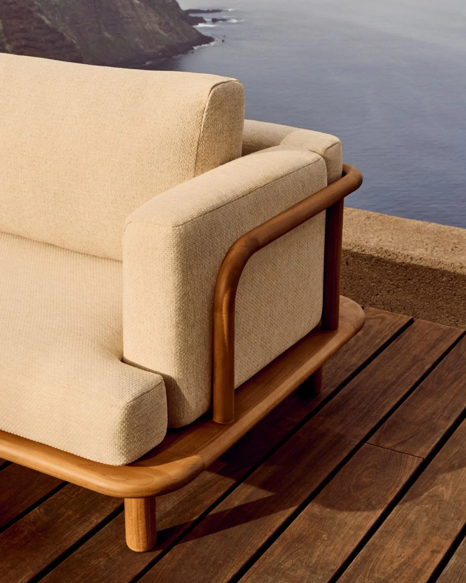 Tuinbanken|Zitbanken-Kave Home Turqueta Outdoor 3-Zitsbank Bruin, Beige