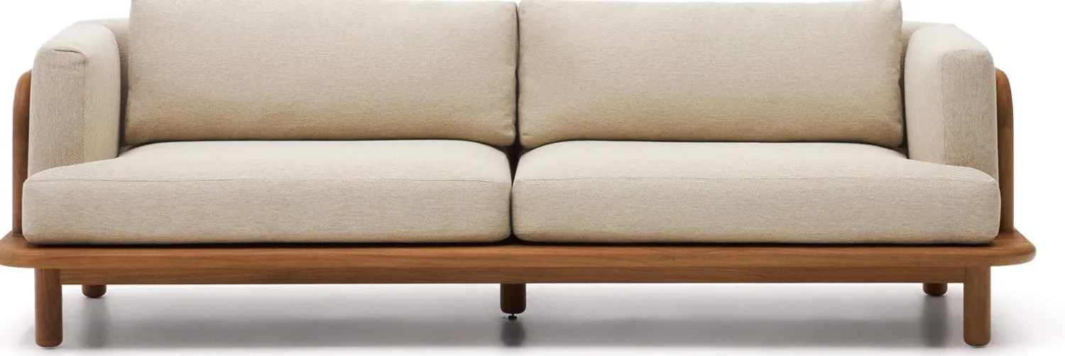 Tuinbanken|Zitbanken-Kave Home Turqueta Outdoor 3-Zitsbank Bruin, Beige