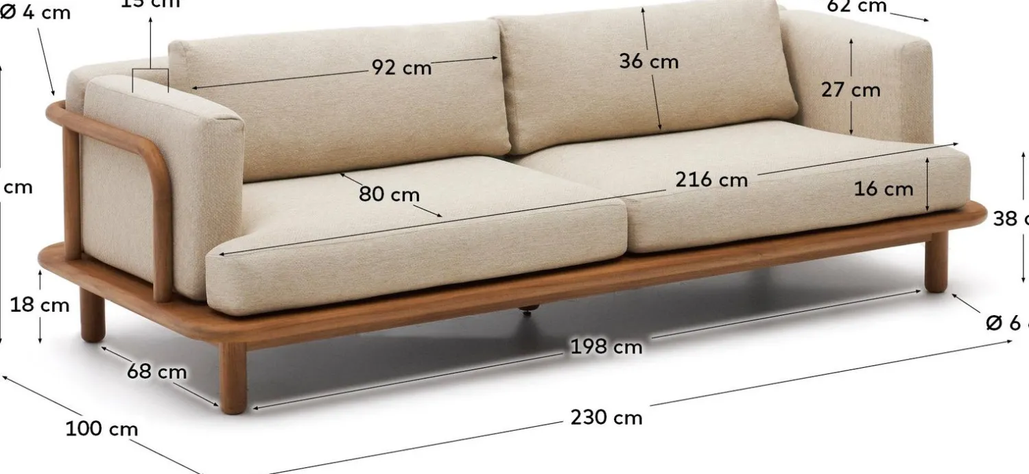 Tuinbanken|Zitbanken-Kave Home Turqueta Outdoor 3-Zitsbank Bruin, Beige