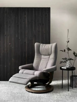 Leren Fauteuils|Relaxfauteuils-Stressless Wing Relaxfauteuil + Hocker Zwart
