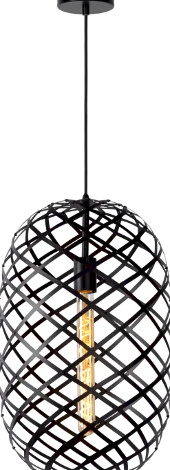 Industriële Hanglampen|Industriële Hanglampen-Lucide Wolfram Hanglamp Zwart