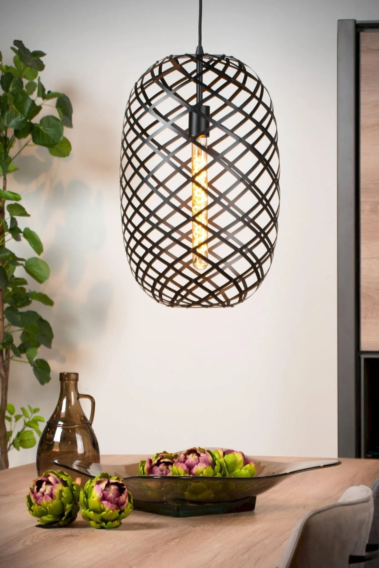 Industriële Hanglampen|Industriële Hanglampen-Lucide Wolfram Hanglamp Zwart