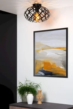 Industriële Plafondlampen|Plafondlampen-Lucide Wolfram Plafondlamp Zwart