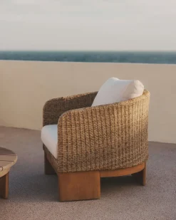 Tuinstoelen-Kave Home Xoriguer Outdoor Fauteuil Naturel, Wit