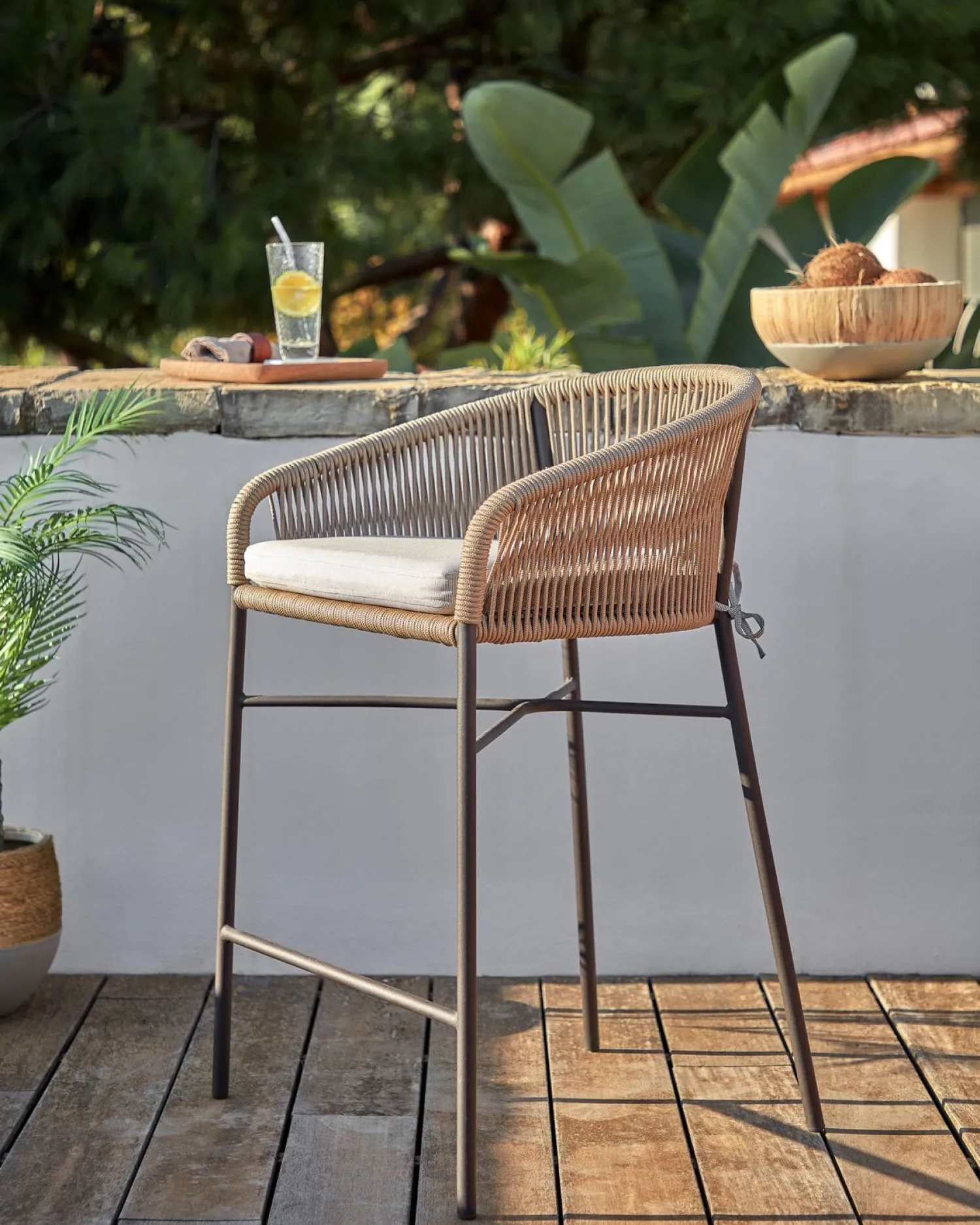 Tuinstoelen|Stoffen Barkrukken-Kave Home Yanet Barkruk Beige