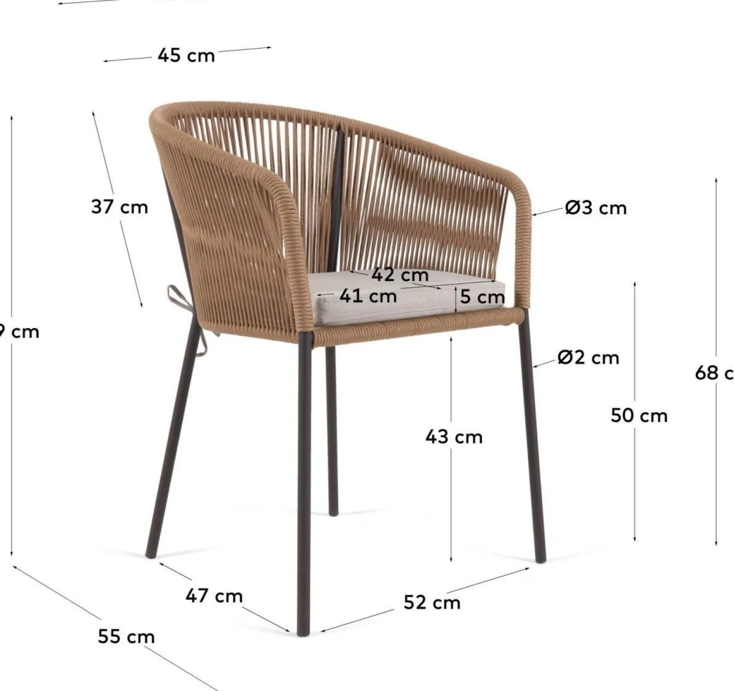 Tuinstoelen|Eetkamerstoelen Met Armleuning-Kave Home Yanet Tuinstoel Naturel, Beige