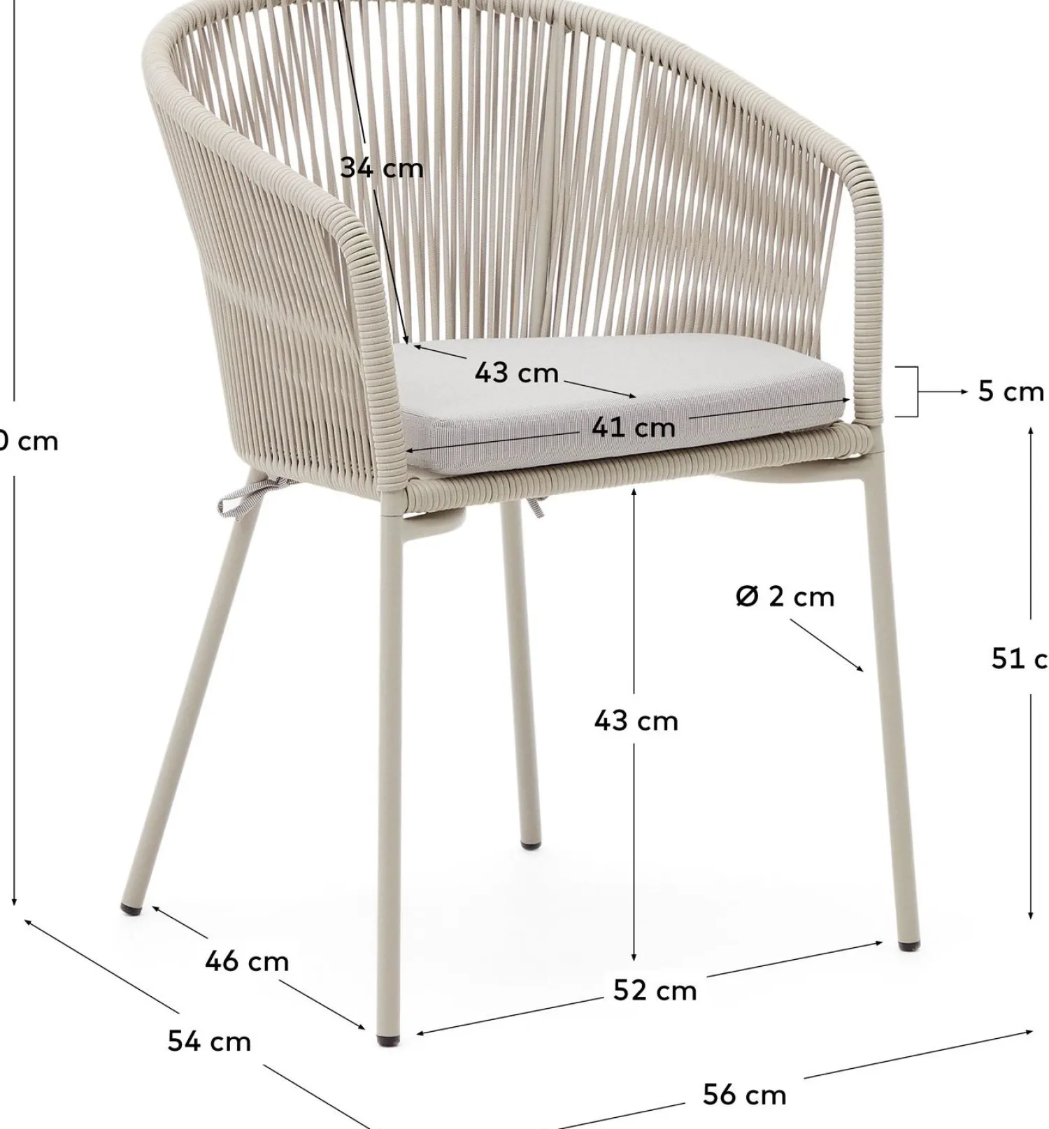 Tuinstoelen|Eetkamerstoelen Met Armleuning-Kave Home Yanet Tuinstoel Ecru