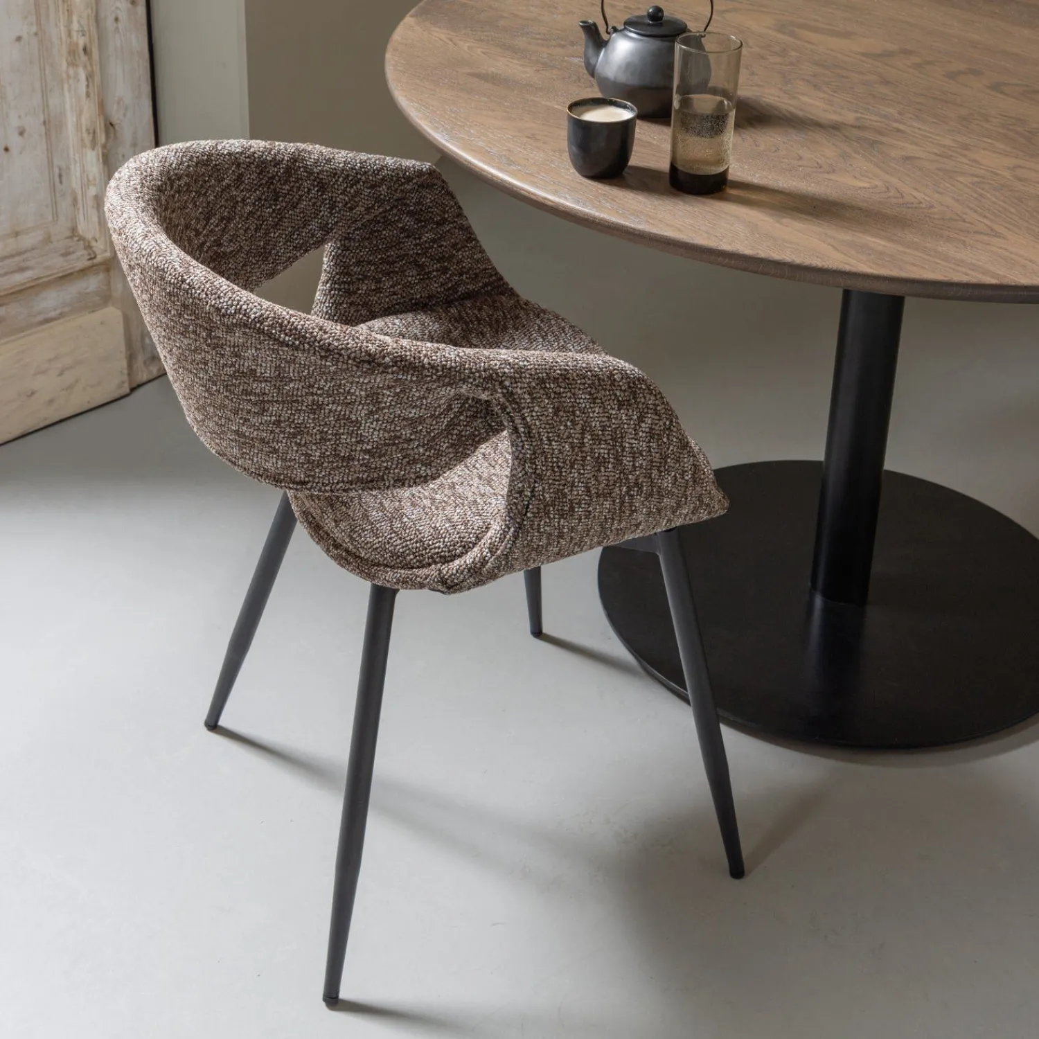 Eetkamerstoelen Met Armleuning-WOOOD Yossi Zwart Metaal Eetkamerstoel Brown