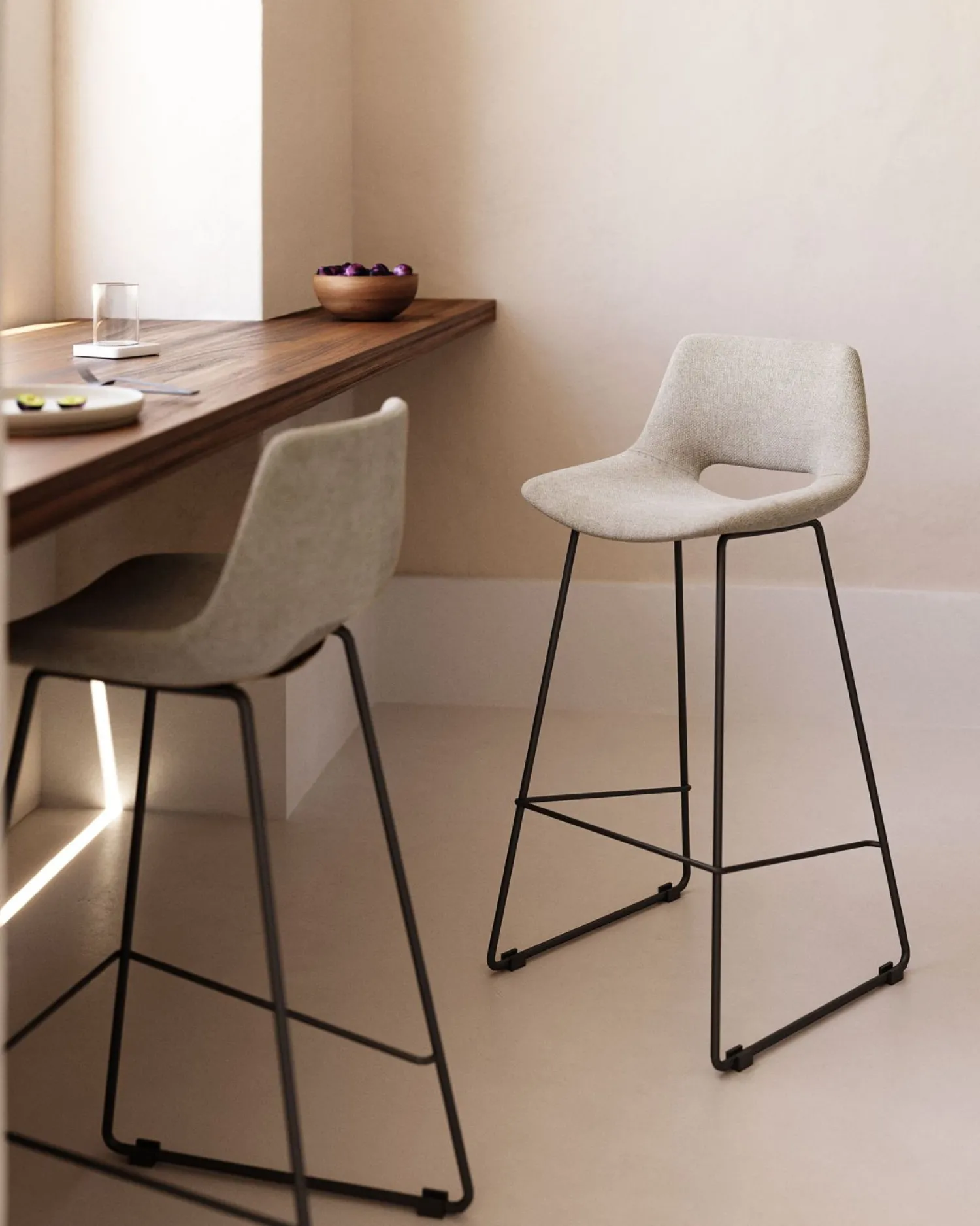 Stoffen Barkrukken-Kave Home Zahara Hoog Barstoel Beige