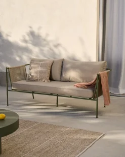 Tuinbanken|Zitbanken-Kave Home Zivia Outdoor 3-Zitsbank Groen, Beige