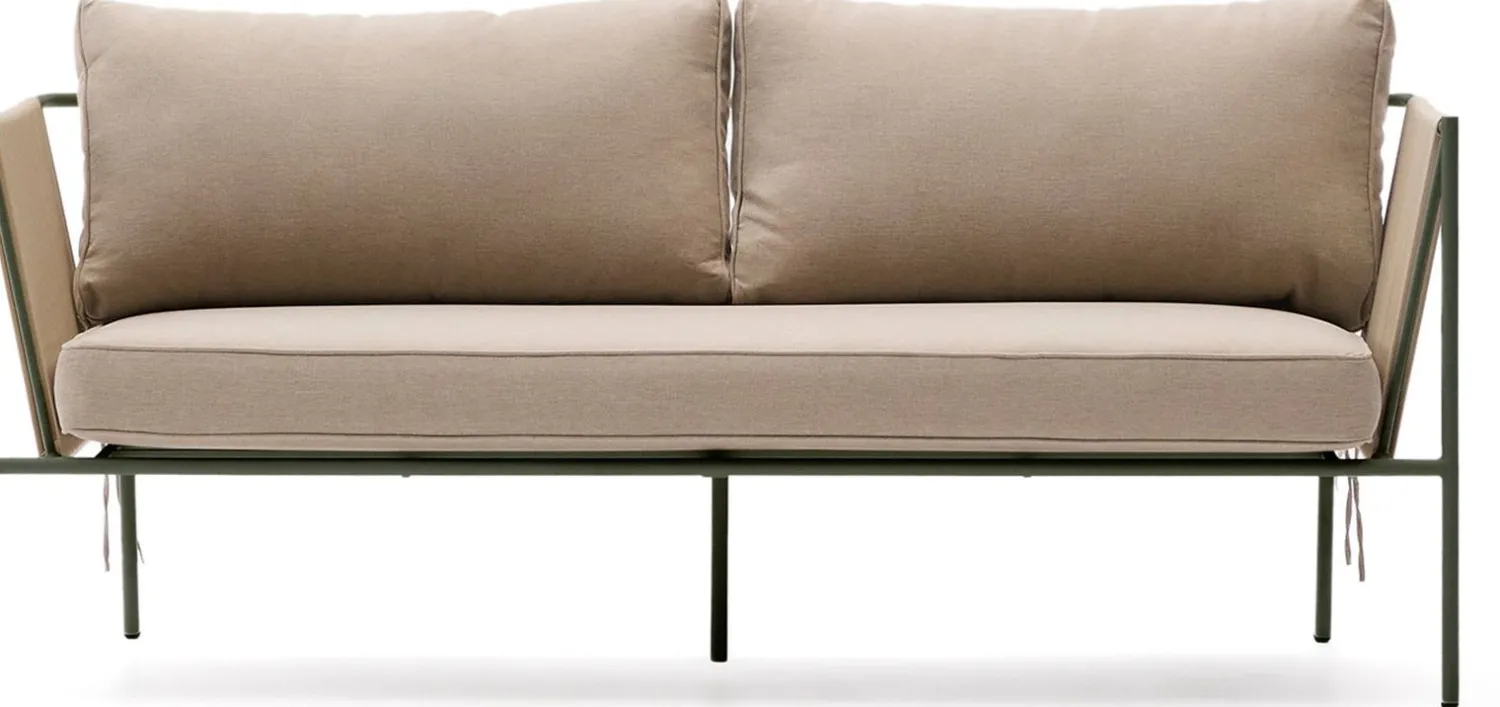 Tuinbanken|Zitbanken-Kave Home Zivia Outdoor 3-Zitsbank Groen, Beige